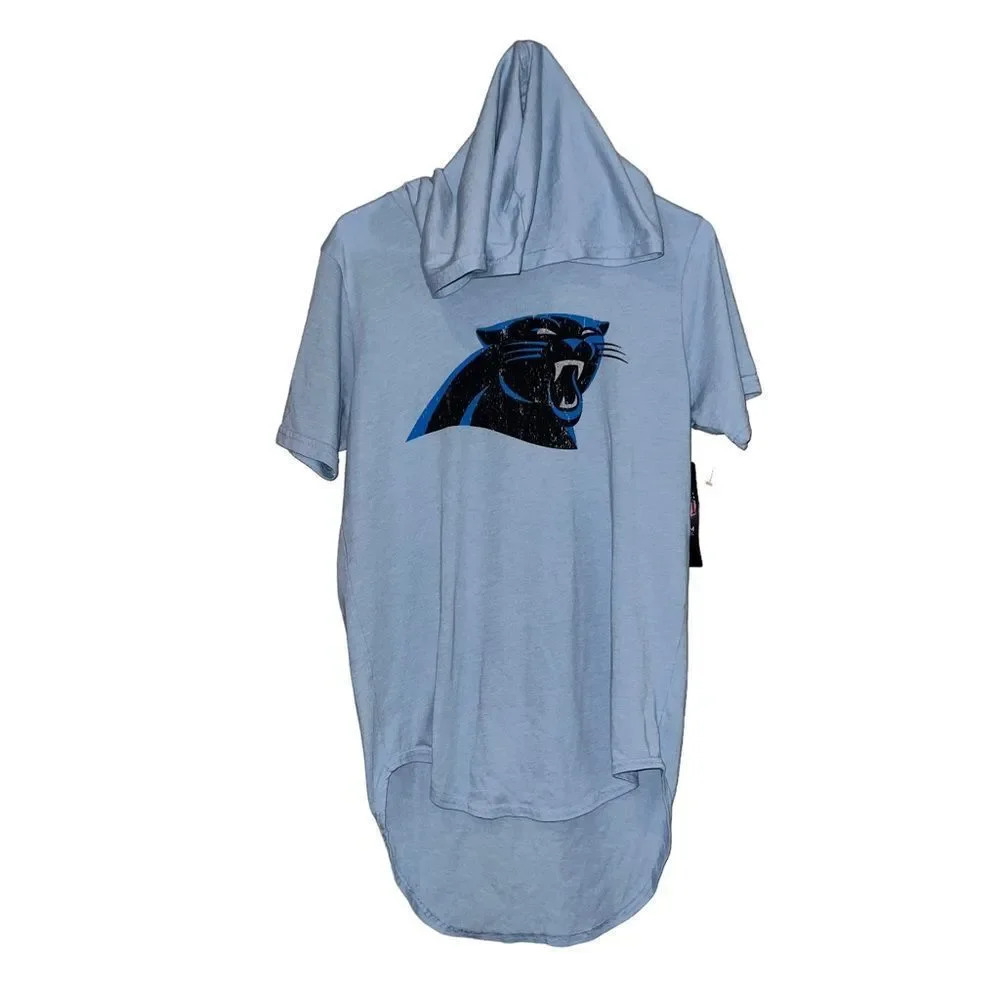 NWT Carolina Panthers Tri-Blend Short Sleeve Hoodie‎ T-Shirt Size Small
